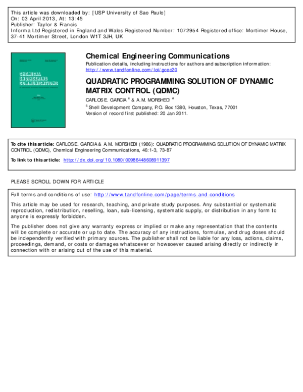 (PDF) Quadratic Programming Solution of Dynamic Matrix Control (QDMC)