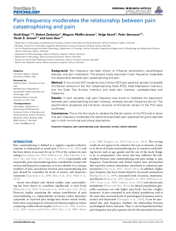 (PDF) Pain frequency moderates the relationship between pain ...