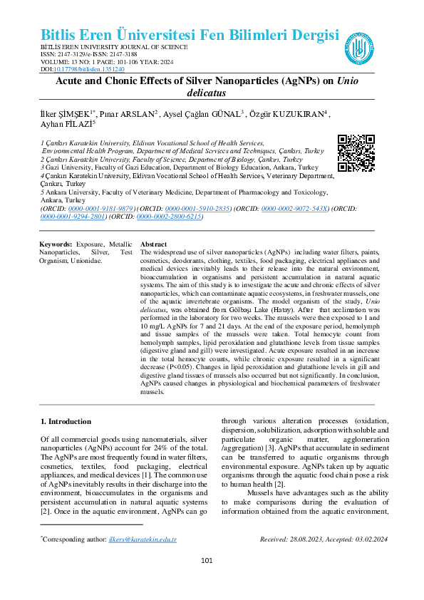 (PDF) Acute and Chonic Effects of Silver Nanoparticles (AgNPs) on Unio ...