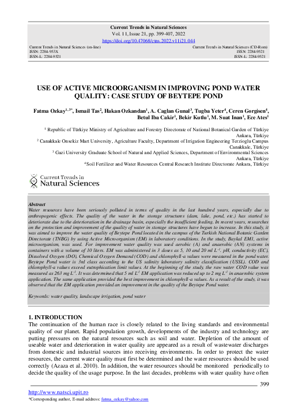 (PDF) Use of Active Microorganism in Improving Pond Water Quality: Case ...