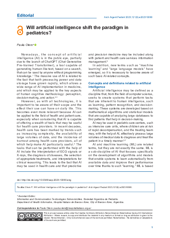 (PDF) Will artificial intelligence shift the paradigm in pediatrics?