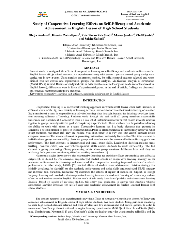 (PDF) Study of Cooperative Learning Effects on Self-Efficacy and ...