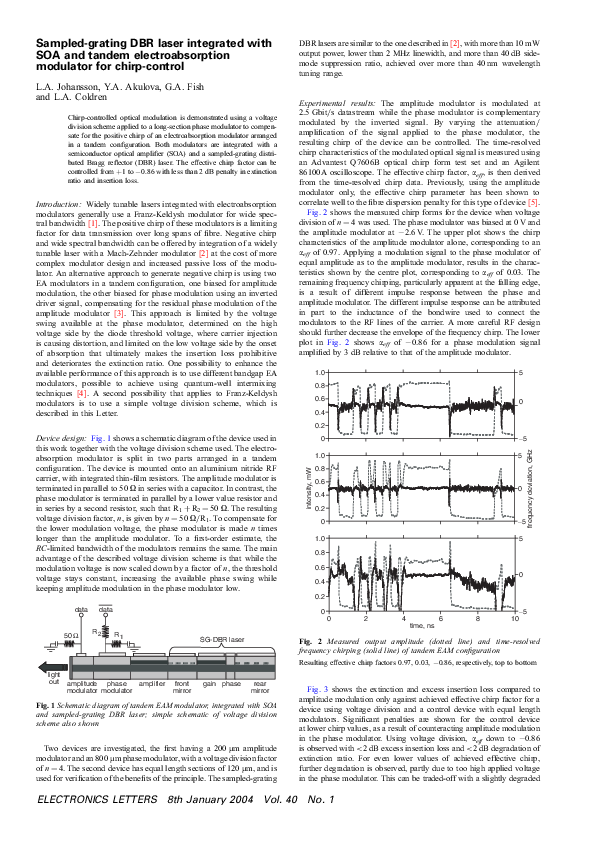 (PDF) Sampled-grating DBR laser integrated with SOA and tandem ...