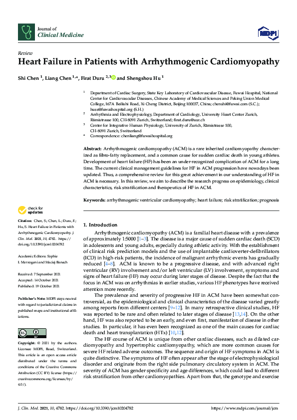 (PDF) Heart Failure in Patients with Arrhythmogenic Cardiomyopathy