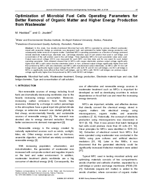 (PDF) Optimization of Microbial Fuel Cells Operating Parameters for ...