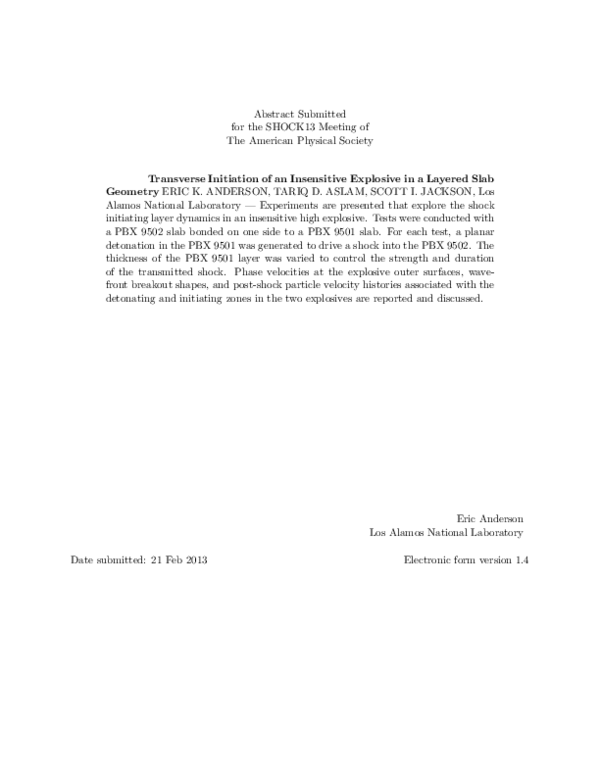 (PDF) Transverse Initiation of an Insensitive Explosive in a Layered ...