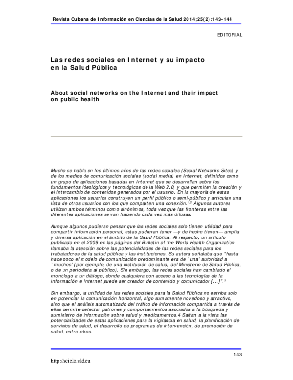 (PDF) Las redes sociales en Internet y su impacto en la Salud Pública