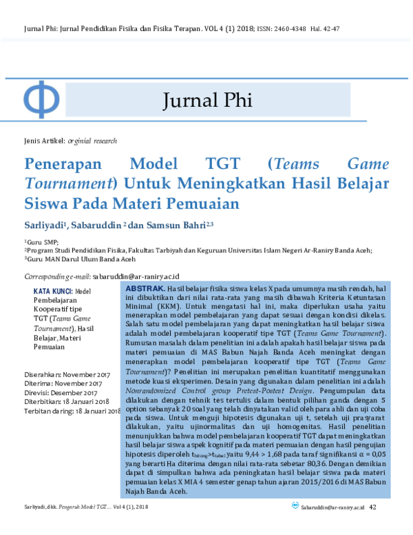 (PDF) Penerapan Model TGT (Teams Game Tournament) Untuk Meningkatkan ...