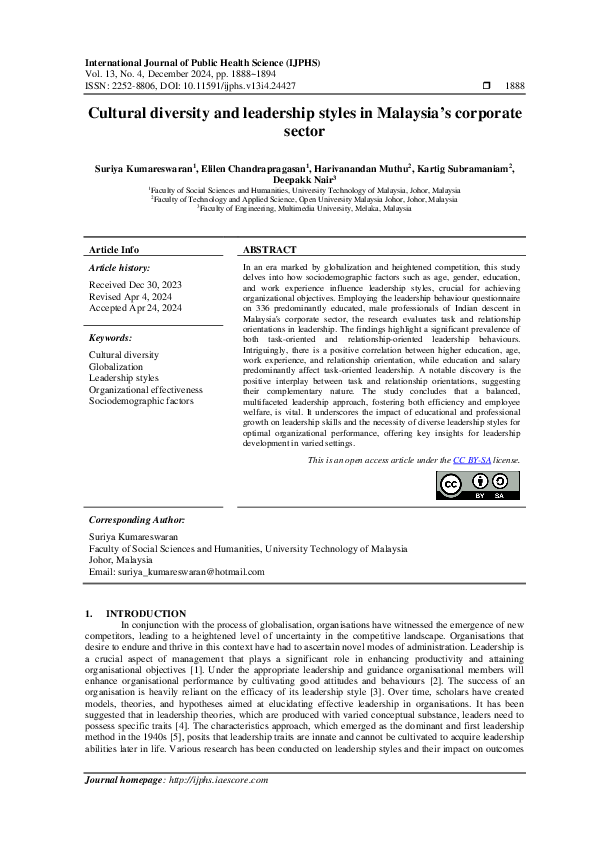 (PDF) Cultural diversity and leadership styles in Malaysia's corporate ...