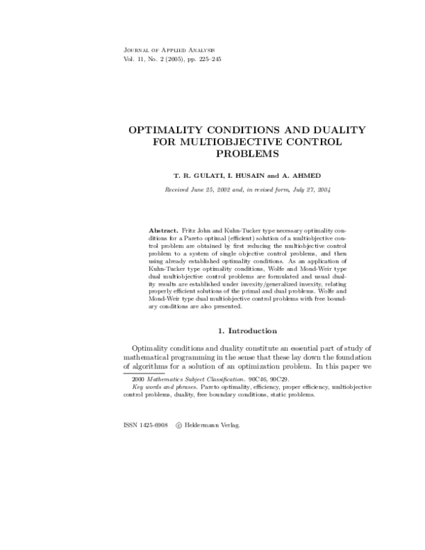 (PDF) Optimality Conditions and Duality for Multiobjective Control Problems