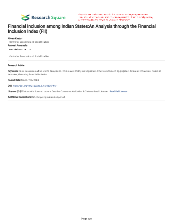 (PDF) Financial Inclusion among Indian States:An Analysis through the ...