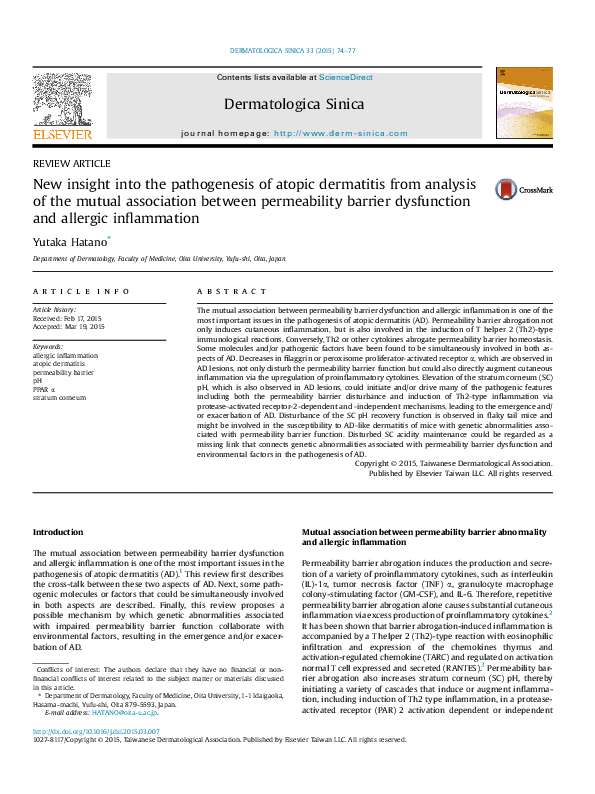 (PDF) New insight into the pathogenesis of atopic dermatitis from ...