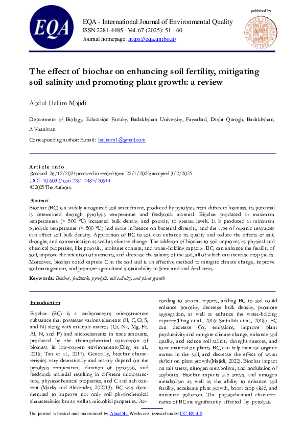 (PDF) The effect of biochar on enhancing soil fertility, mitigating ...