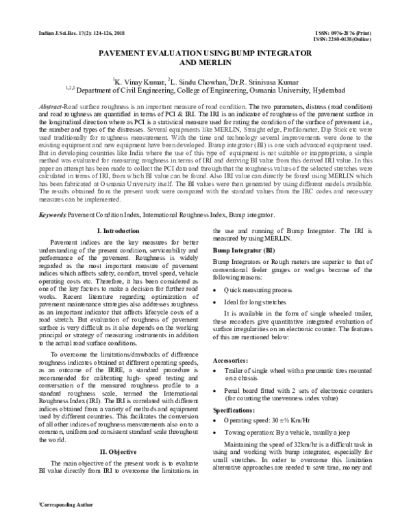 (PDF) Pavement Evaluation Using Bump Integrator and Merlin