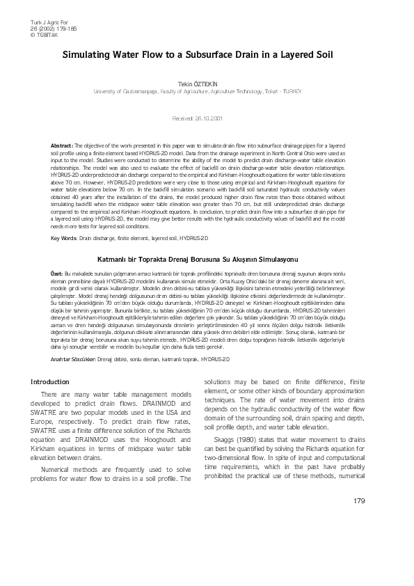 (PDF) Simulating Water Flow to a Subsurface Drain in a Layered Soil