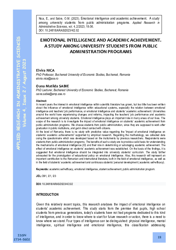 (PDF) Emotional Intelligence and Academic Achievement. A Study Among ...