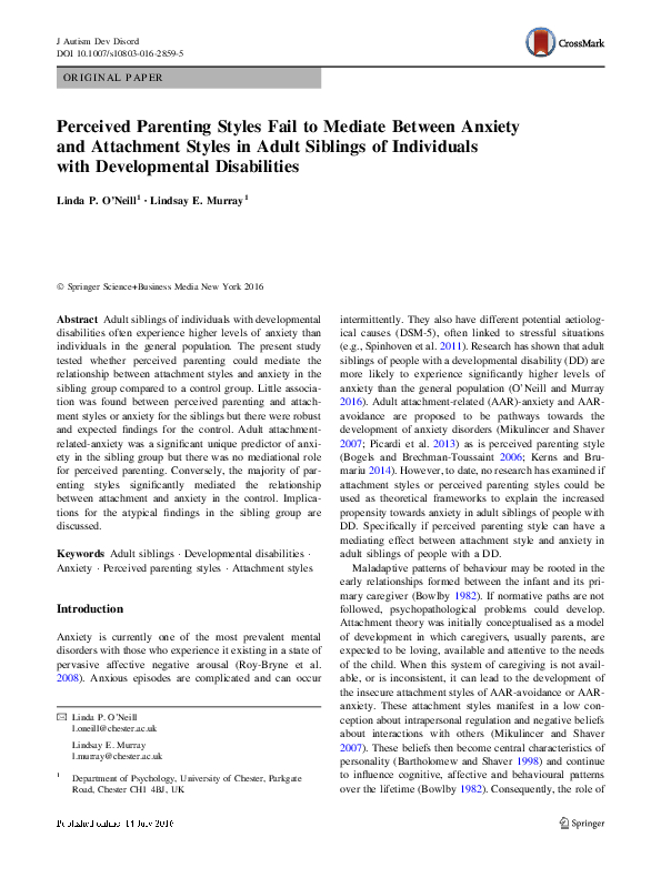 (PDF) Perceived Parenting Styles Fail to Mediate Between Anxiety and ...