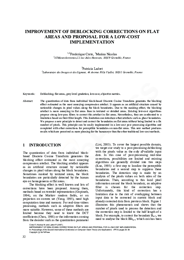 (PDF) Improvement of deblocking corrections on flat areas and proposal ...