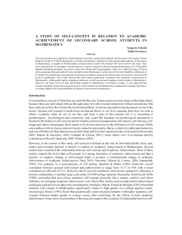 (PDF) A Study of Self-Concept in Relation to Academic Achievement of ...
