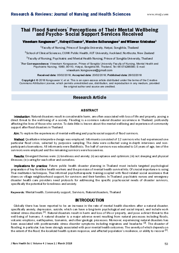 (PDF) Thai Flood Survivors' Perceptions of Their Mental Wellbeing and ...
