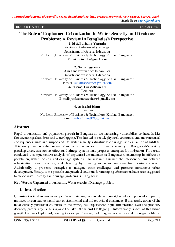 (PDF) The Role of Unplanned Urbanization in Water Scarcity and Drainage ...