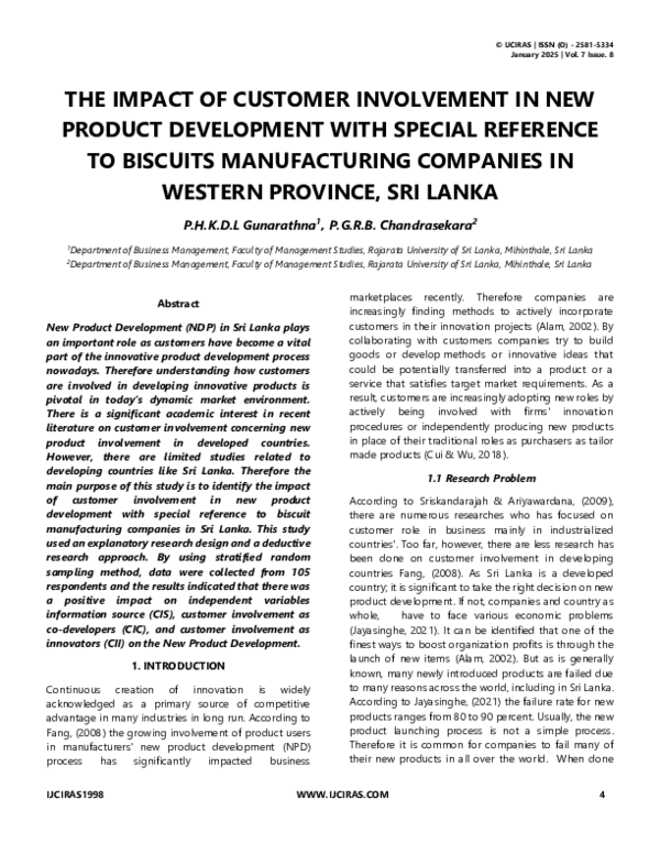(PDF) THE IMPACT OF CUSTOMER INVOLVEMENT IN NEW PRODUCT DEVELOPMENT ...