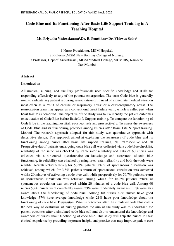 (PDF) Code Blue and Its Functioning After Basic Life Support Training ...