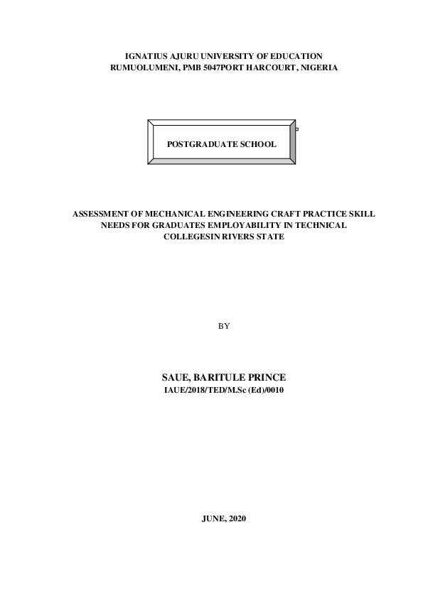 (PDF) ASSESSMENT OF MECHANICAL ENGINEERING CRAFT PRACTICE SKILL NEEDS ...