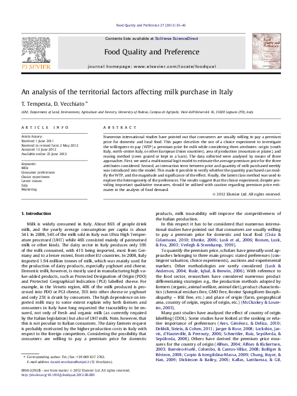(PDF) An analysis of the territorial factors affecting milk purchase in ...