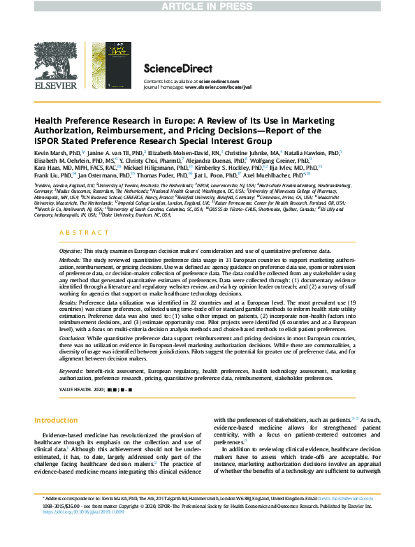 (PDF) Health Preference Research In Europe: A Review Of Its Use