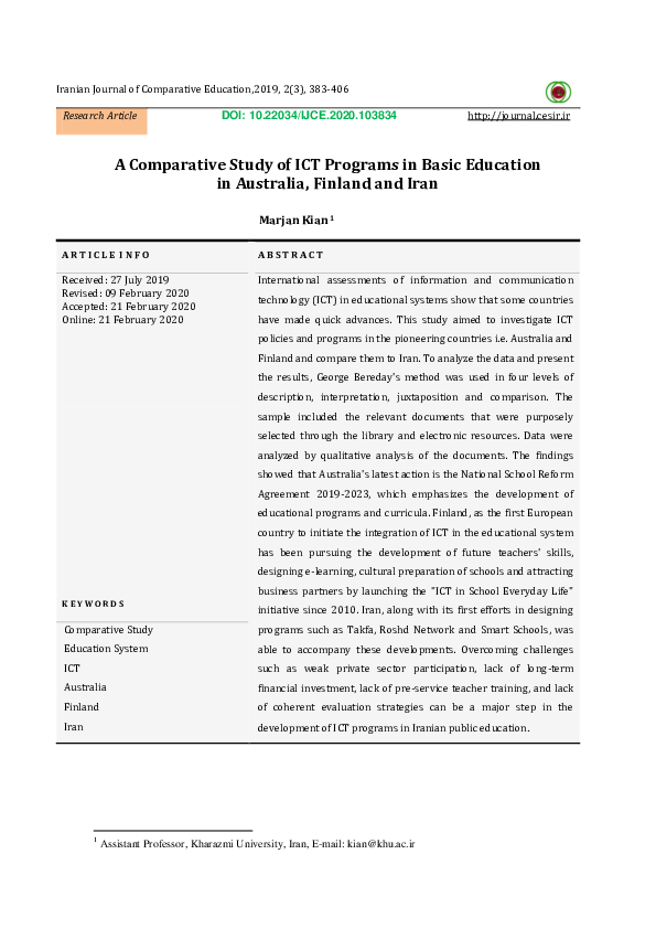 (PDF) A Comparative Study of ICT Programs in Basic Education in ...