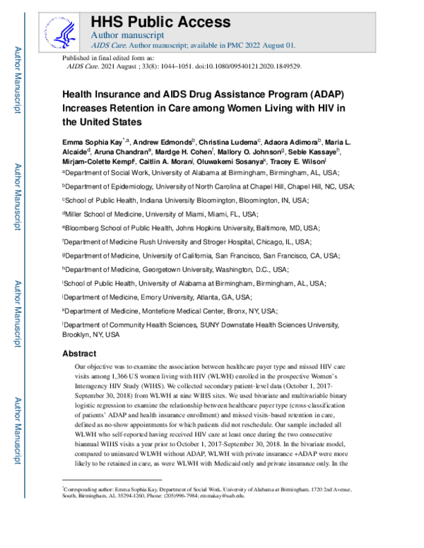(PDF) Health insurance and AIDS Drug Assistance Program (ADAP ...