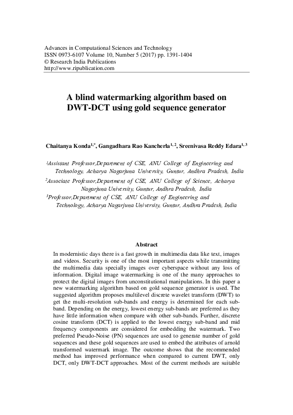 (PDF) A blind watermarking algorithm based on DWT-DCT using gold ...