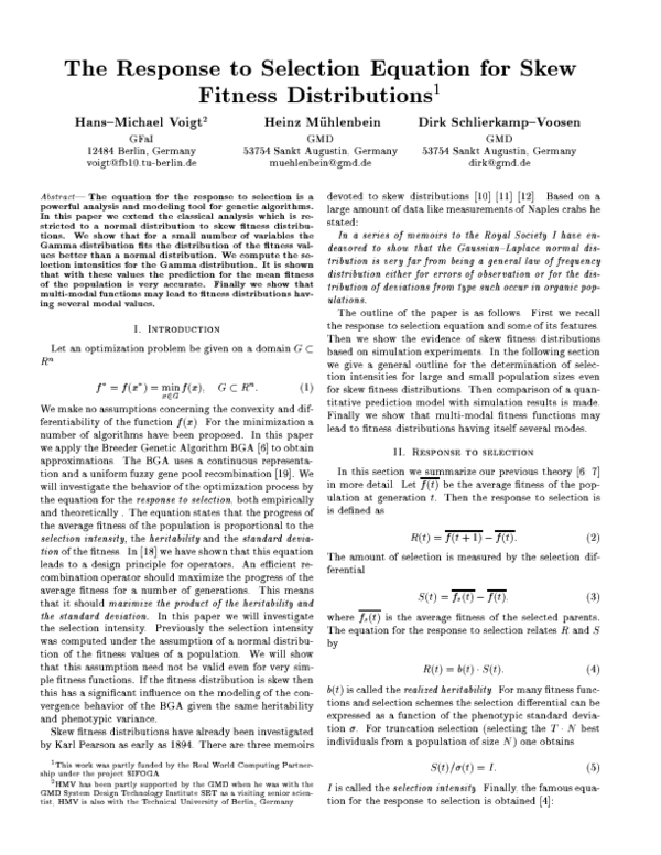 (PDF) The response to selection equation for skew fitness distributions