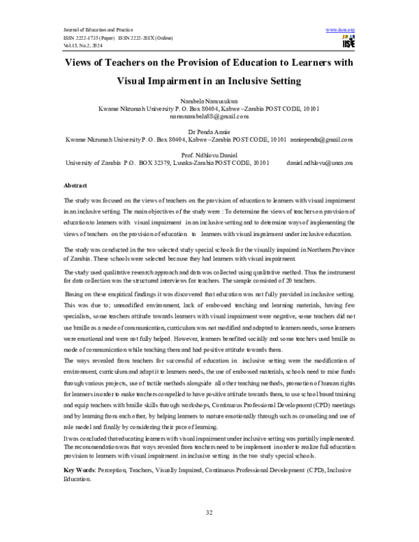 (PDF) Views of Teachers on the Provision of Education to Learners with ...