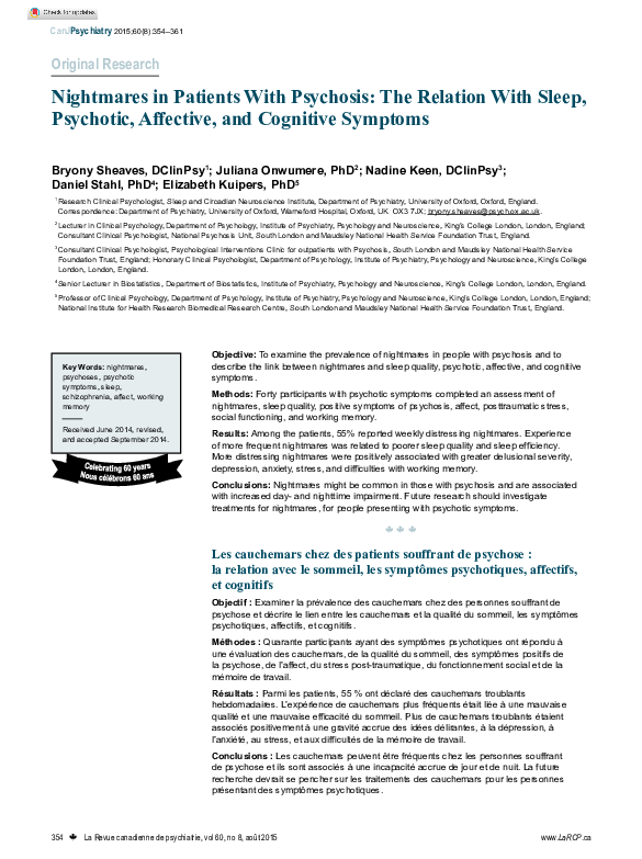 (PDF) Nightmares in Patients with Psychosis: The Relation with Sleep ...