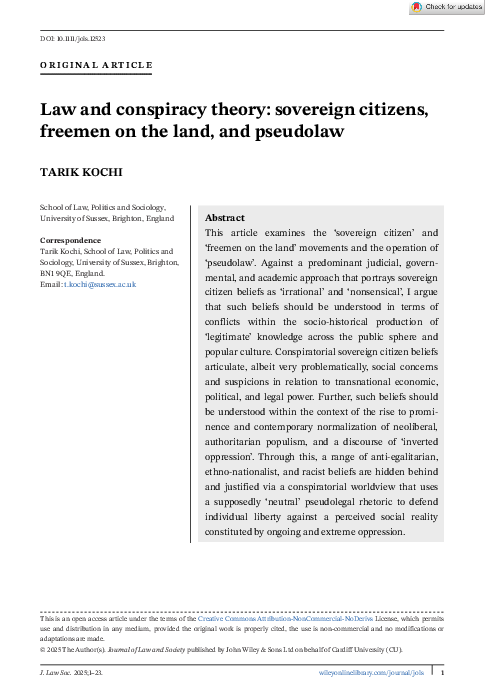 (PDF) Law and Conspiracy Theory: Sovereign Citizens, Freemen on the ...