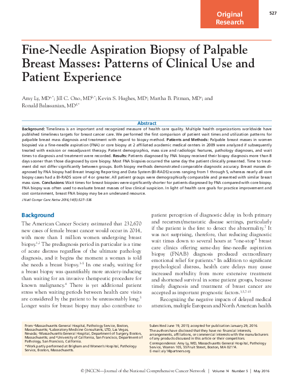 (PDF) Fine needle aspiration biopsy of palpable breast lesion, review ...