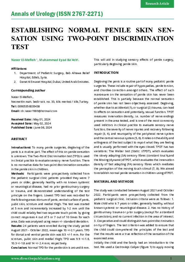 (PDF) ESTABLISHING NORMAL PENILE SKIN SEN-SATION USING TWO-POINT ...