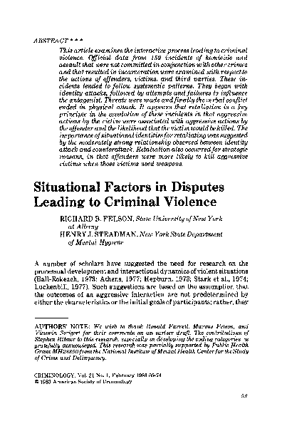 (PDF) Situational Factors in Disputes Leading to Criminal Violence