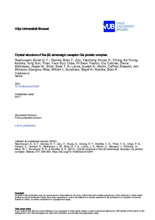 (PDF) Crystal structure of the β2 adrenergic receptor–Gs protein complex