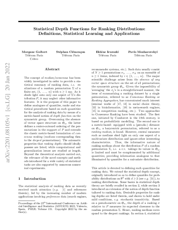 (PDF) Statistical Depth Functions for Ranking Distributions ...