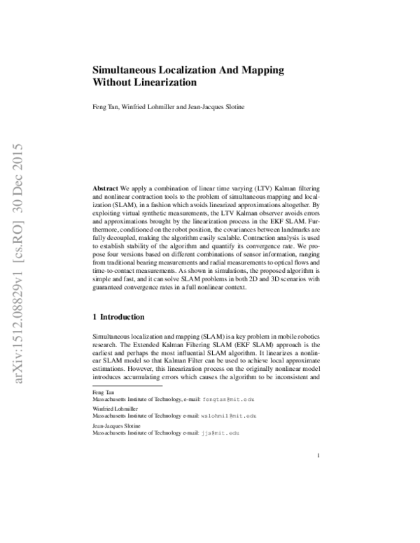 (PDF) Simultaneous Localization And Mapping Without Linearization