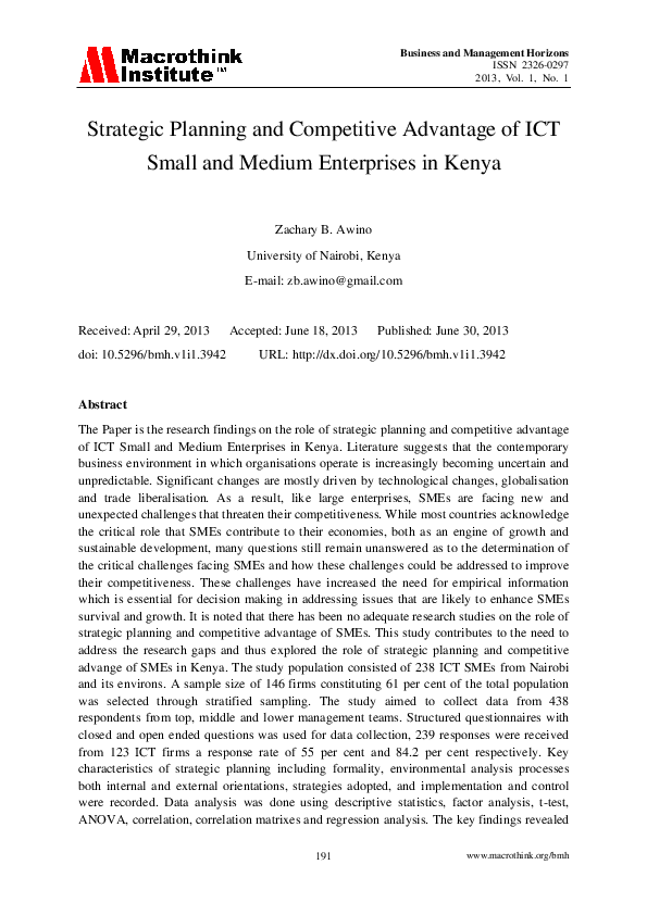 (PDF) Strategic Planning and Competitive Advantage of ICT Small and ...