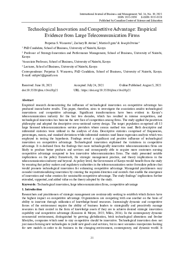 (PDF) Technological Innovation and Competitive Advantage: Empirical ...