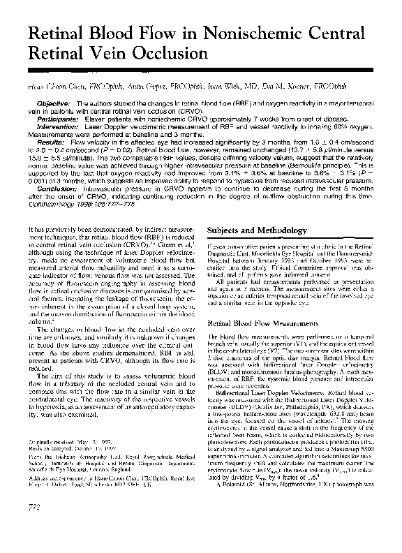 (PDF) Retinal blood flow in nonischemic central retinal vein occlusion