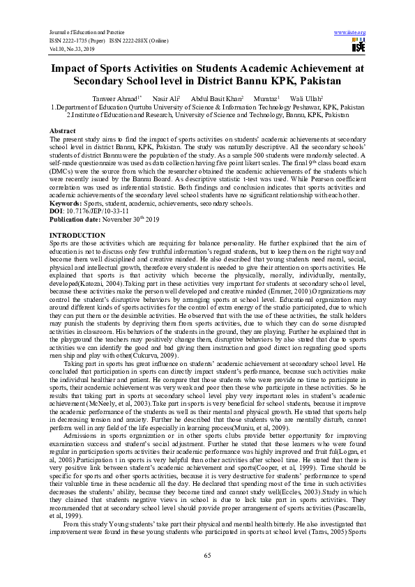 (PDF) Impact of Sports Activities on Students Academic Achievement at ...