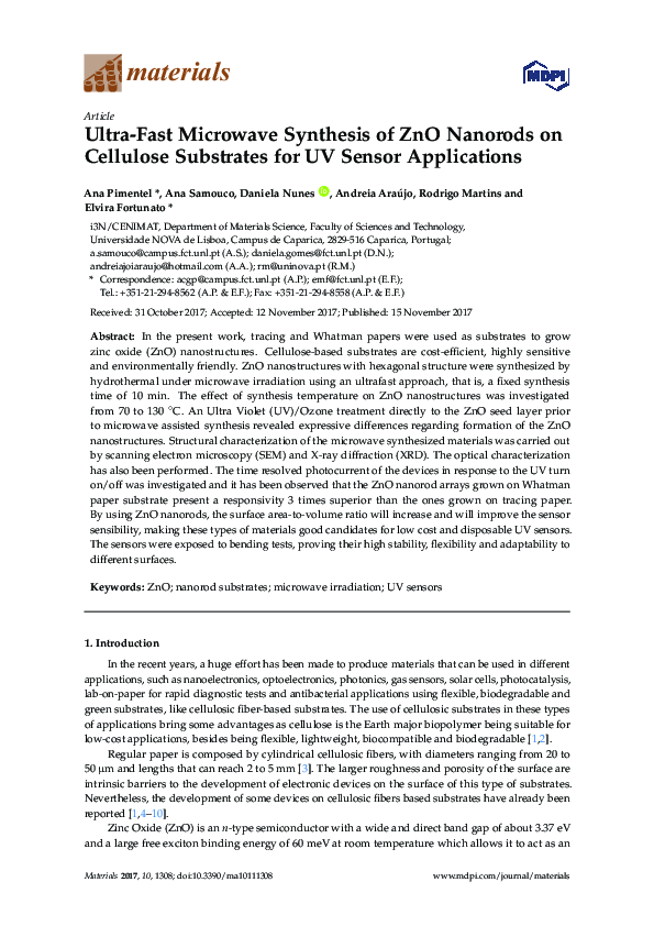 (PDF) Ultra-Fast Microwave Synthesis of ZnO Nanorods on Cellulose ...