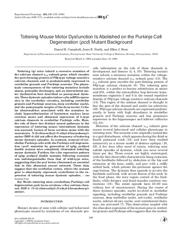 (PDF) Tottering Mouse Motor Dysfunction Is Abolished on the Purkinje ...