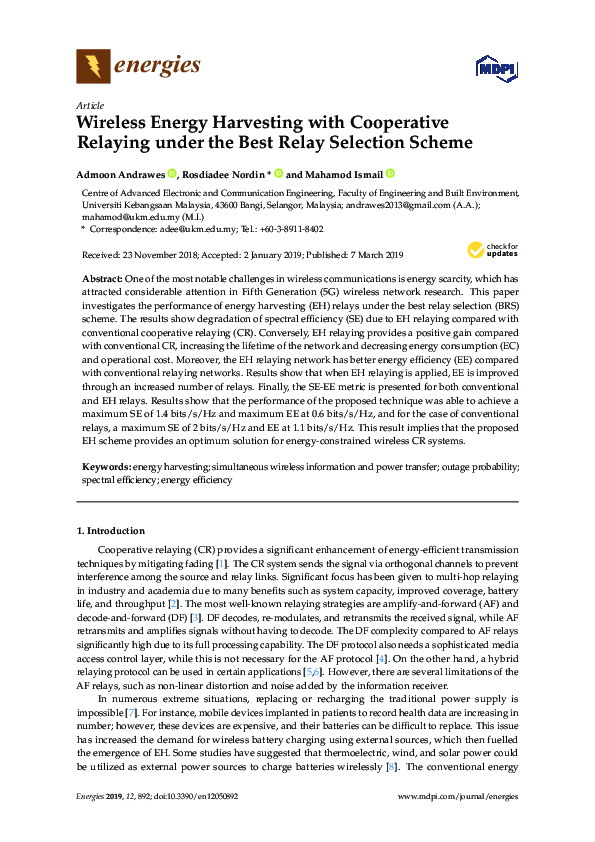 (PDF) Wireless Energy Harvesting with Cooperative Relaying under the ...